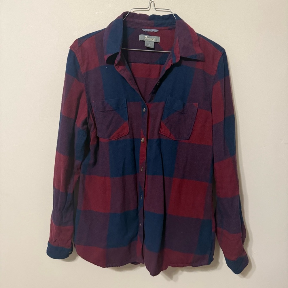 Natural Reflections Burgundy and Navy Plaid Shirt